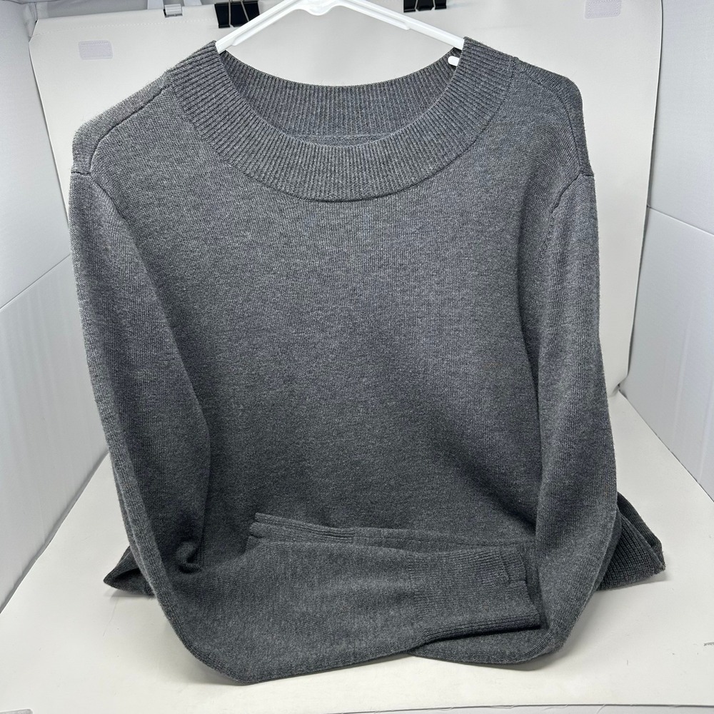 Duluth Trading Co Sweater Women L Gray Merino Wool Crew Neck High Low Side Slit
